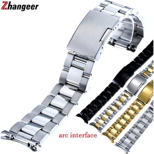 16mm 18 19 20 21 22 24 26mm Wristbands Arc Curved interface Stainless Steel Watchband Folding buckle With Tool Watch Accessories