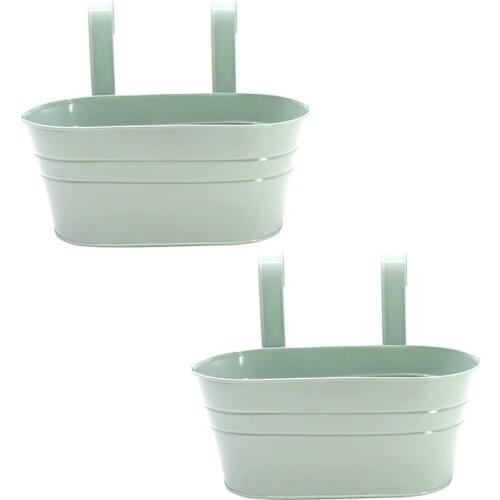 2 Pieces of Hanging Flowerpot Bucket Indoor and Outdoor Hanging Flowerpot Storage Bucket, Detachable Hook (Light Green)