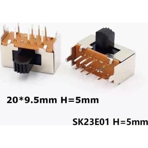 200PCS Mini Slide Switch 20x9.5x5.0mm 8Pin Micro Toggle Switch 2P3T H=5mm DIP SK23E01