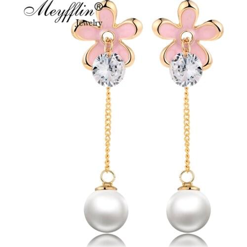 2020 Brand Fashion Jewelry Gold Jewelry Flower Dangle Earrings for Women Imitated Pearl Earring brincos grandes