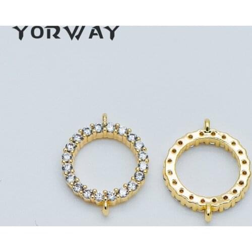 4pcs/Lot CZ Paved Gold Circle Connectors 12.5x10mm, Real Gold Plated Brass, Round Ring Charm Pendants (GB-376)
