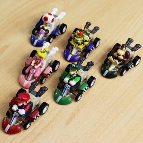 5cm 6pcs/Lot Anime Super Mario Luigi Koopa Donkey Kong Yoshi Mushroom Princess Peach Bowser Kart Martin Pull Back Car Figure Toy