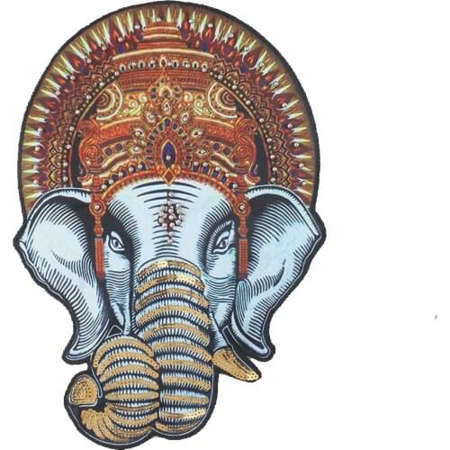 Large Thai Elephant Patches Sequins Beaded Printing Embroidered Applique Mascot Sacred Badge Sewing on Patches for Clothing