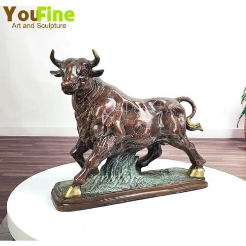 Bronze Bull Sculpture Wall Street Bronze Fierce Bull Statue Bronze Base Animals Sculpture For Home Office Decoration Ornament