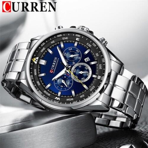 CURREN Man WristWatch Waterproof Chronograph Men Watch Military Top Brand Luxury Silver Stainless Steel Sport Male Clock 8399