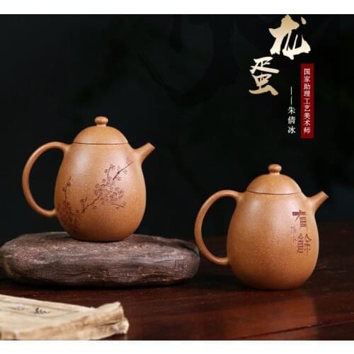 Yixing purple clay pot national assistant small teapot single pot sesame section hand painted double-sided dragon egg