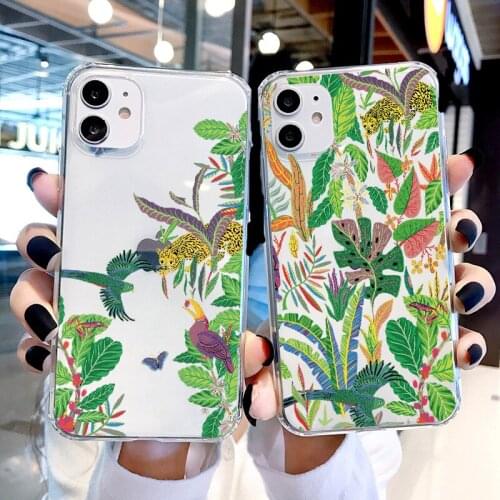 Leopard and Tropical Plants Phone Case for iphone 7 8 Plus SE 2020 for iphone 11 12 Pro Max X XS MAX XR Clear Transparent Cover