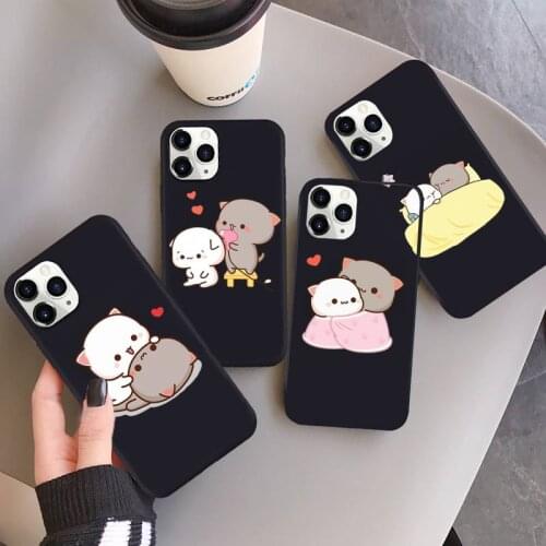 Jemy Peach Cat Cartoon Phone Case for iPhone 12 11 mini pro XS MAX 8 7 6 6S Plus X 5S SE 2020 XR