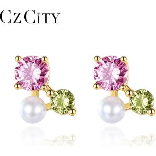 CZCITY New Fashion Ear Jackets Earrings for Women Fine Jewelry 925 Sterling Silver Stud Earrings Imitation Pearl Pendientes Gift
