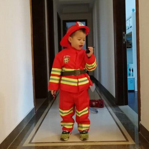 Kids Firefighter Costumes Baby Boys Clothing Set Halloween Party Cosplay Roleplay Fireman Costumes for Teenager Boys with Belt