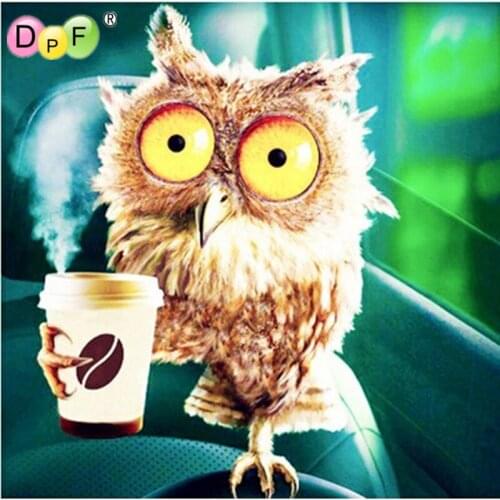 DPF DIY 5D Diamond Mosaic owl drink tea Handmade square full Diamond Painting Cross Stitch Kits Diamond Embroidery Rhinestones