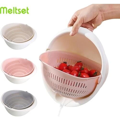 Double Drain Basket Bowl Rice Washing Colander Baskets Kitchen Strainer for Fruit Vegetable Cleaning Tools Kitchen Gadgets