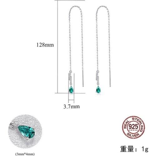 HOT Sell Popular S925 Sterling Silver tassel zircon ear line temperament long water drop Crystal zircon ruby sapphire Earrings
