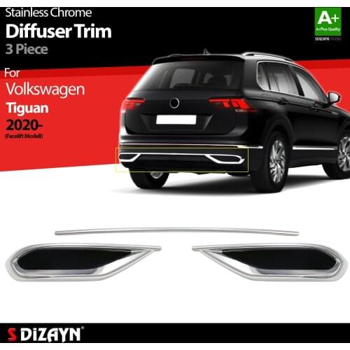 Volkswagen Tiguan 2 Chrome Exhaust View Diffuser Stainless Steel 3 Pcs Model Year 2020