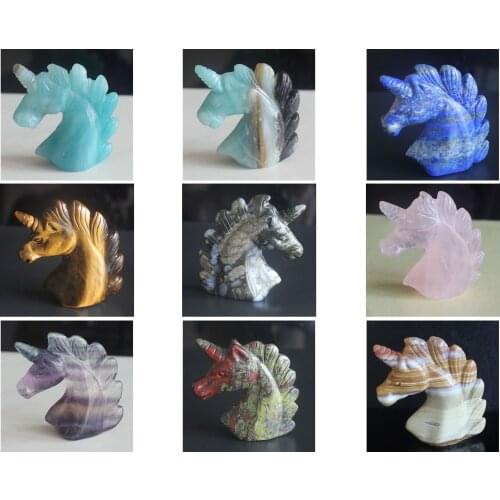 Hand Carved Mixed Gemstone crystal Amazonite Fluorite Crystal Dragon Blood Jasper Unicorn animal Figurine Carving