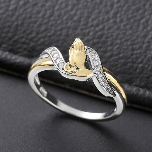 Male Female Double Hand Ring Vintage Gold Silver Color Engagement Ring Charm Punk White Zircon Stone Wedding Rings For Women Men