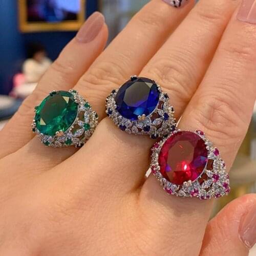 Retro 925 Sterling Silver Gemstone Party Rings For Women Charms 12*14mm Sapphire Ruby Emerald Ring Fine Jewelry Birthday Gift