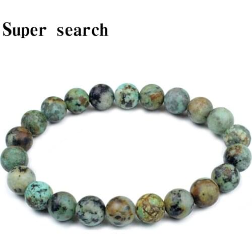 Round natural stone Round Africa Dark Green Turquoises Elastic rope Bracelets Matte agat Frosted Beads Men and women