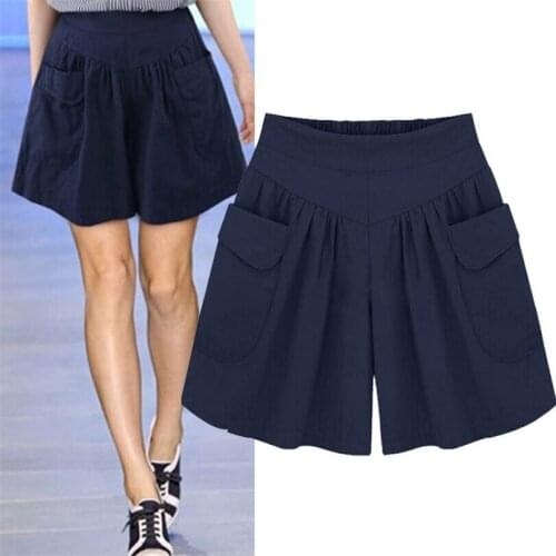 Summer Shorts Women 5XL Casual 4XL Pleated High Waist Pockets Wide Leg Thin Elastic Plus Size All-Match Loose Soft Cotton