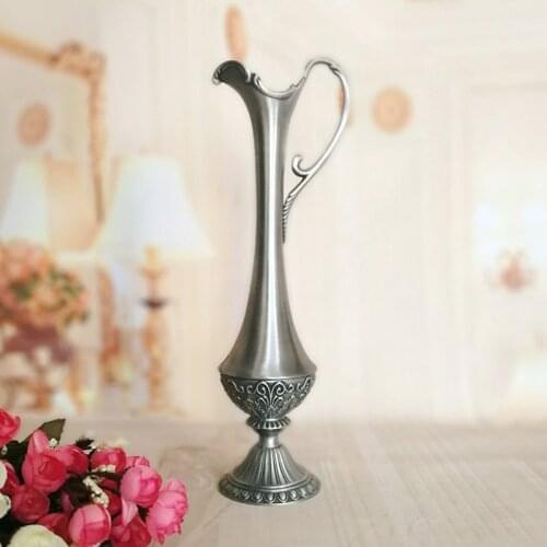 Height 26cm Metal Vase Vintage Home Decoration Antique Flower Carved Tabletop Art Craft Hotel Dining Table Restaurant Decor