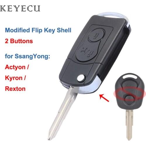Keyecu Modified Flip Remote Key Shell Case 2 Button for SsangYong Actyon Kyron Rexton