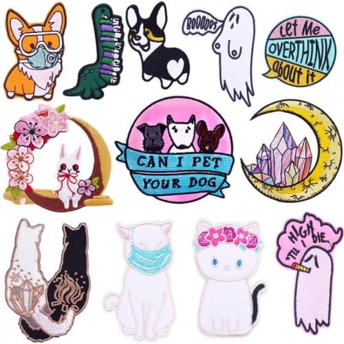 Cartoon Animal Patch On Clothes Rabbit Dog Appliques Iron On Patches For Clothing Heat-Sensitive Cute Cat Stickers Badge DIY