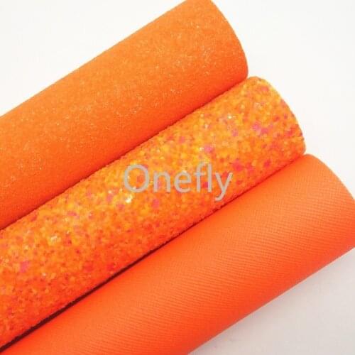 Onefly 21X29CM Orange Glitter leather, Solid Synthetic Leather Fabric Sheets For Bow DIY handbags shoes DQ015