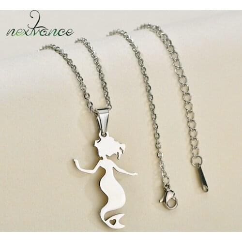 Nextvance Stainless Steel Necklace Mermaid Pendant Cartoon Necklace Animal Chain Gift For Women Girl Children Birthday
