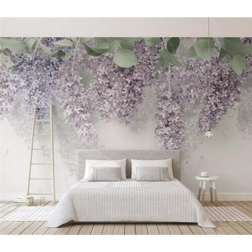 Custom decorative wall paper beautiful lavender wisteria flower 3d three-dimensional flower wedding room 3d wallpaper