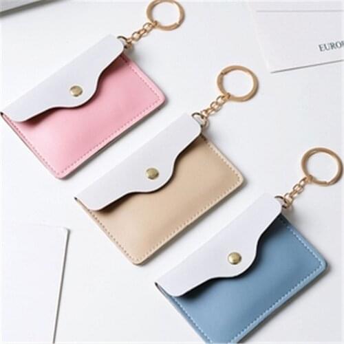Portable Mini Card Wallet Women Fashion Multi-purpose Coin Purse Keychain Girls Teenager Simple Pu Leather Small Change Purse