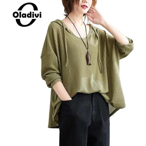Oladivi Plus Size Women Knitted Pullover Fashion Ladies Hooded Sweater Autumn Winter 2020 New Shirt Tunic Knitwears 6XL 5XL 4XL