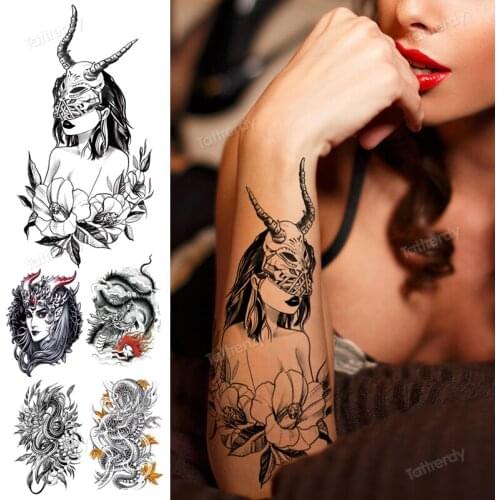 Arm sleeve tattoo sticker black anime girls temporary tattoos waterproof forest snake rose sexy body art tattoo water transfer
