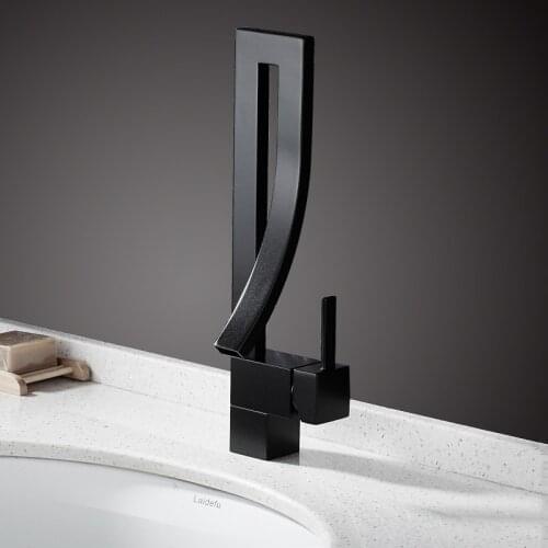 Basin Faucet Curved Spout Creative Design Bathroom Vanity Sink Tap Square Single Handle Cold and Hot Water Mixer Kitchen Faucet