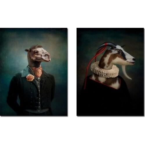 Modern Abstract Animals In Clothes Canvas Painting Wall Art Goat Classical Picture Posters Print Living Room Corridor Decoration