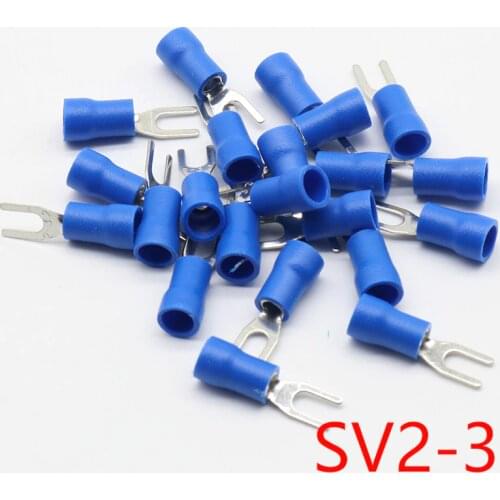 SV2-3 Blue Cold pressed terminals Cable Wire Connector 100PCS Insulated Terminals Connector for 22AWG-16AWG cable 2.5-3 SV