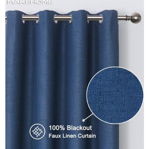 MAKEHOM 100% Blackout Curtains for Bedroom living room Solid Color Linen Thermal Insulated Modern Curtains for Kitchen Drapes