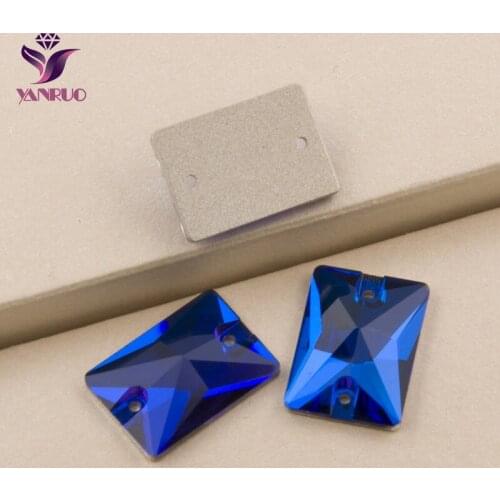 YANRUO 3250 Rectangle Capri Blue Glass Crystal Flatback Rhinestone for Sewing on Wedding Dance Dress Bling Crafts