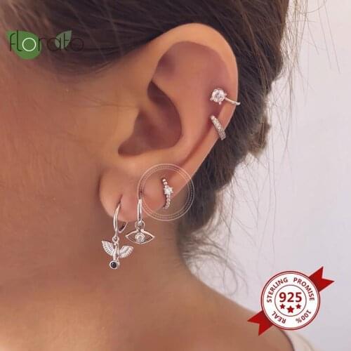 925 Silver Ear Buckle Huggies Hoop Earrings for Women Geometric CZ Crystal Prevent Allergy Earrings Round Beads Circle Eearrings