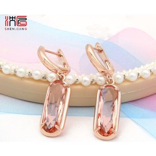 SHENJIANG New Classic Elegant Oval Egg Shape Dangle Earrings For Women Girl Wedding Party Fashion Jewelry 585 Rose Gold Eardrop