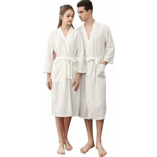 Women Men Bath Robe Waffle Shower Sleepwear Nightgowns Robe Male Female Bathrobe Long Woman Man Pajamas M-XL
