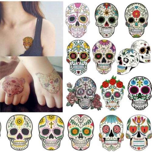 10pcs Waterproof Fake Temporary Tattoo Sticker Rose Blue Flower Death Skull Body Shoulder Art Tattoo for Women Men New Arrival
