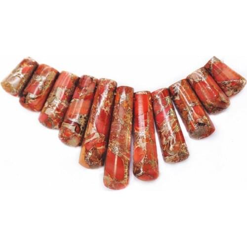 11Pcs/set 40x10x5mm-16x10x6mm Wholesale Orange Sea Sediment Jasper & Pyrite Oblong Pendant Bead S61