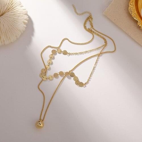 2021 New Fashion Fresh Metal Ball Modelling Women Pendant Necklaces Contracted Geometric Double Metal Senior Short Necklace