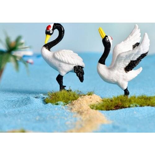 3Pcs Figurine Red-crowned Crane Plastic Imitation Crane Display Mold for Potted Plant