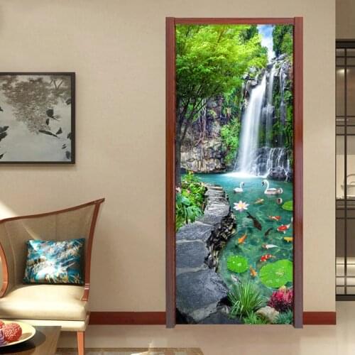 Custom 3D Mural Wallpaper Waterfall Pond Bedroom Landscape Decor Photo Wallpaper Sticker PVC Self-Adhesive Door Murals Stickers