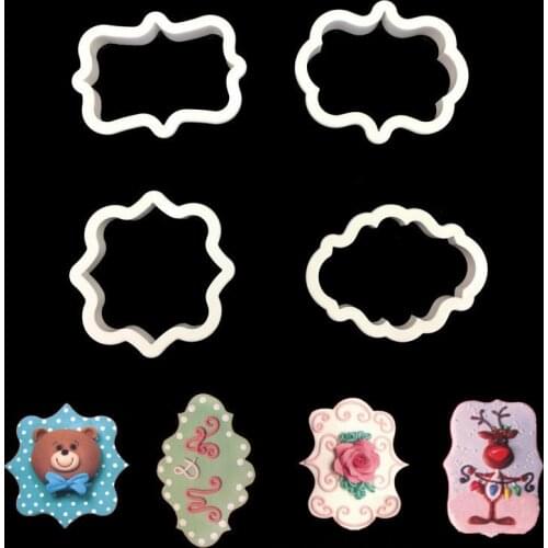 4Pcs/Set Multi Purpose Fondant Cake Decorating White Cookie Cutter Biscuit Mould Kitchen Gadgets DIY Baking Tools Plaque Frame