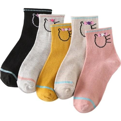 5 pairs Autumn and winter new cotton womens socks cartoon pattern in tube womens socks cute all-match long Women socks