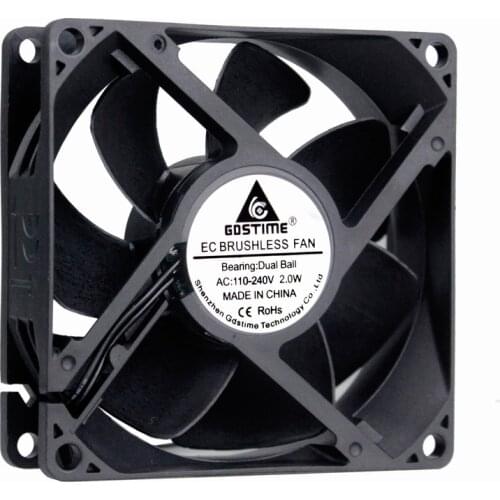 5 Pieces Gdstime 80mm x 25mm AC 110V 120V 220V 240V Brushless Fan EC 80*80*25mm 8cm 2 Lines 2W Electric Axial Cooler 8025 Ball