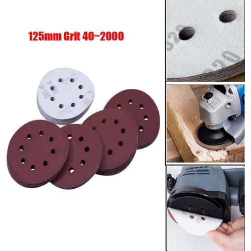 Utoolmart New 50pcs 8-Holes Round Sandpapers 125mm 5Inch 40-2000 Grit Hook and Loop Sanding Disc Abrasive tools For Polish