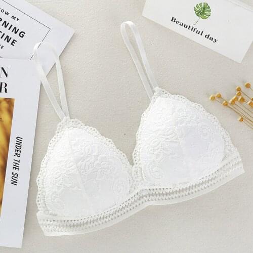 Triangle Cup Wire Free Bra Sexy Lace Breathable Underwear Women Thin Type Deep V Intimates Beauty Back Lingerie Solid Color